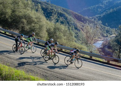 Auburn, CA / USA - Feb 13 2018: Racing bikes in the mountains of Northern California