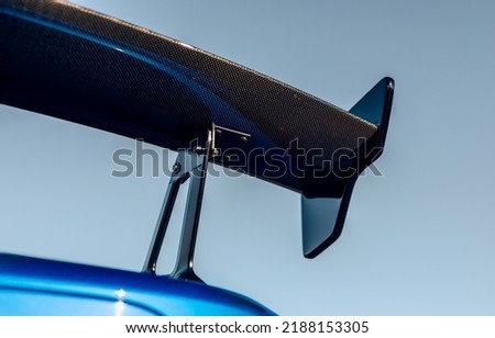 Auburn, WA, USA
August 5, 2022
Blue Subaru BRZ showing the carbon fiber rear spoiler