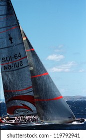 AUC - MARCH 1:Team Alinghi Sails It Yacht During The Americas Cup Of 2003 On March 01 2003 In Auckland New Zealand.It Was Contested Between Team NZ And The Winner Of The 2003 Louis Vuitton Cup Alinghi