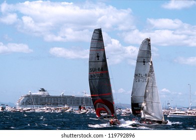 AUC - MARCH 1:Team Alinghi And Team NZ During The Americas Cup Of 2003 On March 01 2003 In Auckland New Zealand.It Was Contested Between Team NZ And The Winner Of The 2003 Louis Vuitton Cup Alinghi