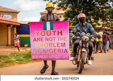 Auchi, Edo/Nigeria - 10 12 2020: Scene From The End Sars Protests That Have Been Going On Around The Country By The Youth To Protest Police Brutality