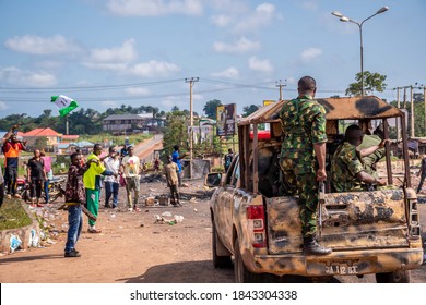 Auchi, Edo/Nigeria - 10 20 2020: Scene From The End Sars Protests That Have Been Going On Around The Country By The Youth To Protest Police Brutality