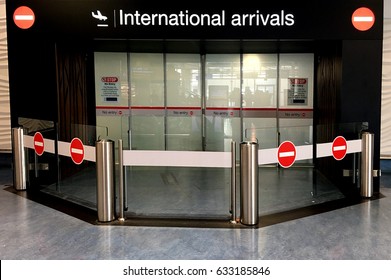 AUCKLAND - APR 20 2017:No Entry Sign On International Arrivals Gate At Auckland Airport, Which Handled Nearly Seventeen Million Passengers In 2015 Into Auckland New Zealand North Island.