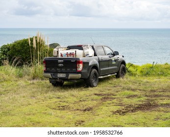 Auckland - April 15, 2021: Black Ford Ranger Pickup Truck At Waitakere Regional Park