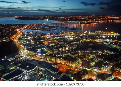 Auckland City Aerial Night View, New Zealand