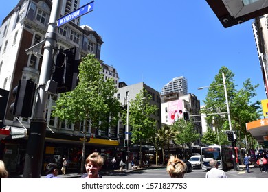 Auckland City, New Zealand - 11/15/2019: Queen Street Auckland City Centre