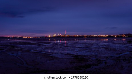 Auckland City New Zealand Nightlights During Start Of Sunrise