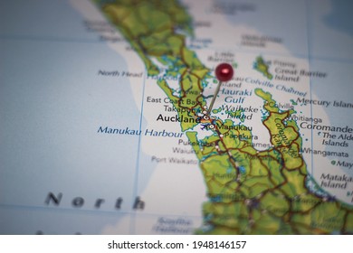 Auckland, City In New Zealand Pinned On Geographical Map