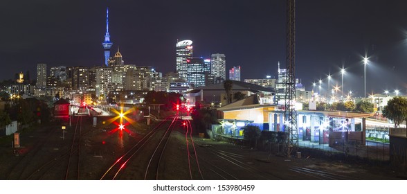 Auckland City/ Auckland City At Night From Above It's Rail System