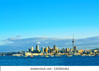 Auckland City And Auckland Port As Seen From Harbour Bridge. Selective Focus