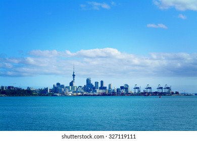 Auckland City And Auckland Port As Seen From Okahu Bay. Selective Focus