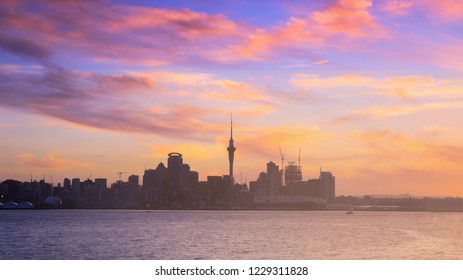 Auckland City Scape At Dusk With Beautiful Twilight And Cloud