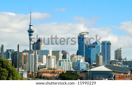 Auckland city sky line with blue sky background
