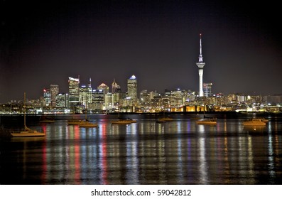 Auckland City Skyline At Night.