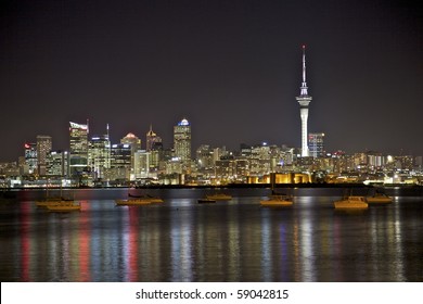 Auckland City Skyline At Night.