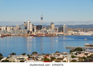 Auckland City Skyline In Sunrise Light