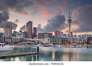 Auckland. Cityscape Image Of Auckland Skyline, New Zealand During Sunrise.