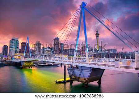 Auckland. Cityscape image of Auckland skyline, New Zealand during sunrise.