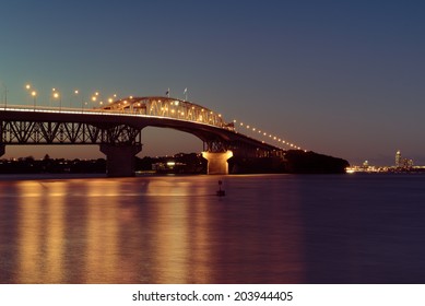 Auckland Harbour Bridge Lit Up At Night