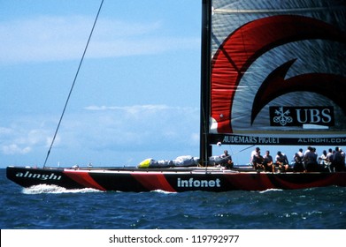 AUCKLAND - MARCH 1 2003:Team Alinghi Yacht Winning The Americas Cup Of 2003 In Auckland New Zealand.It Was Contested Between Team NZ And The Winner Of The 2003 Louis Vuitton Cup Alinghi. 