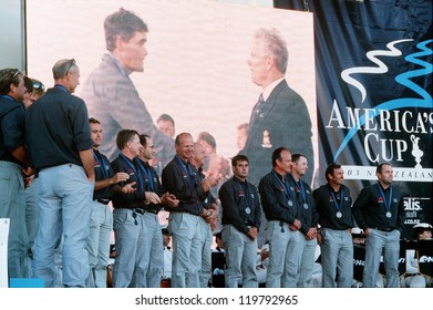 AUCKLAND - MARCH 1:Team Alinghi At The Americas Cup Final Ceremony On March 01 2003 In Auckland New Zealand.It Was Contested Between Team NZ And The Winner Of The 2003 Louis Vuitton Cup Alinghi