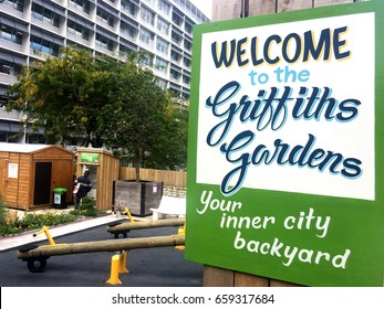 AUCKLAND - MAY 08 2017:Griffiths Gardens Features A Community Fridge, That Is Sponsored By Love Food Hate Waste Project, And Allows Donors To Leave Unwanted Food Items In It For Others To Make Use Of.