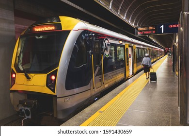 Auckland, New Zealand. 15 March 2019. Passenger Takes A Waiting Train