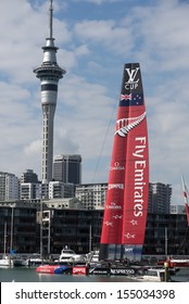 AUCKLAND, NEW ZEALAND - 2013 MARCH 12: Team NZ Cat Is Getting Ready For Training Session In Auckland Harbour. Americas Cup Race Is Taking Place In San Francisco Every Year In September. 