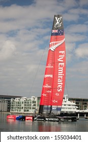 AUCKLAND, NEW ZEALAND - 2013 MARCH 12: Team NZ Cat Is Getting Ready For Training Session In Auckland Harbour. Americas Cup Race Is Taking Place In San Francisco Every Year In September. 