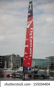 AUCKLAND, NEW ZEALAND - 2013 MARCH 12: Team NZ Cat Is Getting Ready For Training Session In Auckland Harbour. Americas Cup Race Is Taking Place In San Francisco Every Year In September. 