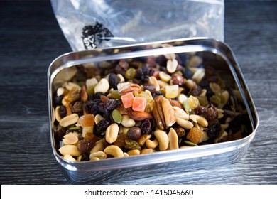 Auckland, New Zealand - 21 May 2019: Trail Mix In Stainless Steel Container. Soft Plastic Bag Alternative. New Zealand Supermarkets Are Now Offering Bring Your Own Container For, Meat, Deli, Bulk Bins