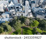 Auckland, New Zealand: Aerial view of Auckland downtown district skyline and the Albert park in New Zealand largest city