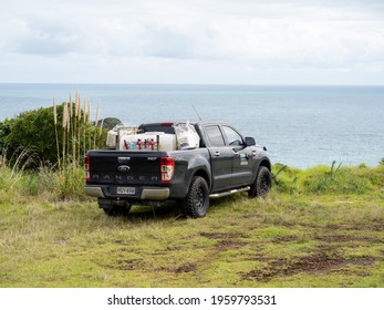 AUCKLAND, NEW ZEALAND - Apr 15, 2021: View Of Black Ford Ranger Pickup Truck At Waitakere Regional Park