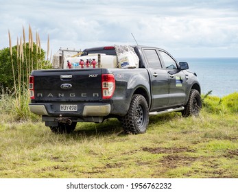 Auckland, New Zealand - April 15, 2021: View Of Black Ford Ranger Pickup Truck At Waitakere Regional Park