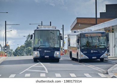 Auckland / New Zealand - April 25 2019: View Of Two Buses At Panmure Bus Station