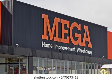 Auckland / New Zealand - August 5 2019: View Of Mitre 10 Mega Home Improvement Warehouse Sign Board