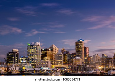 Auckland, New Zealand  DECEMBER 11 2017: City Night Scape At Sunset In Auckland, New Zealand.