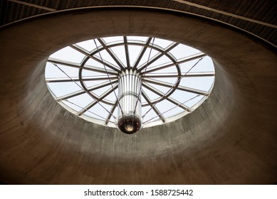 Auckland, New Zealand December 12 2015. The Dimly Lit Arrival Hall And Platforms At The Britomart Train Station Showing The Unique And Bespoke Light Fittings And Skylight