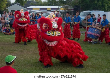 AUCKLAND, NEW ZEALAND - FEBRUARY 13, 2016
Traditional Lion Dance Performance During Chinese New Year Festival At Collins Park.