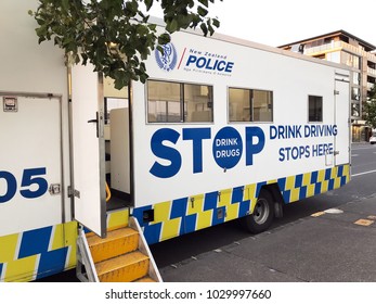 AUCKLAND, NEW ZEALAND, February 22, 2018. New Zealand Police Booze Bus