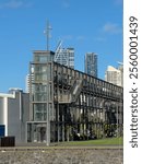 Auckland, New Zealand. The Gantry structure at Silo Park, Wynyard Quarter on the waterfront, a 100 metre long steel structure for the public to climb and take in the views.