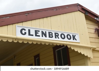 Auckland, New Zealand - January 16, 2021: View Of Glenbrook Railway Station Sign