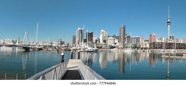 AUCKLAND, NEW ZEALAND - JUNE 14, 2012: Auckland Skyline. View From The Port With Residential And Commercial Buildings, Sky Tower And Boats.