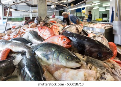 AUCKLAND, NEW ZEALAND - MARCH 1, 2017: Fresh fish displayed in the Auckland fish market in the Wynyard district along the newly redeveloped trendy Viaduct harbour area.
