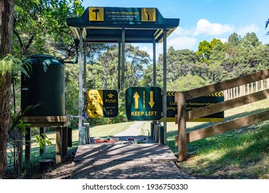 Auckland, New Zealand - March 12, 2021: View Of Kauri Dieback Gate At Karamatura Falls Track, Waitakere Ranges Regional Park