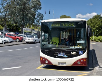 Auckland / New Zealand - March 6 2019: Pakuranga Plaza, Driver Training Bus, Howick And Eastern Buses