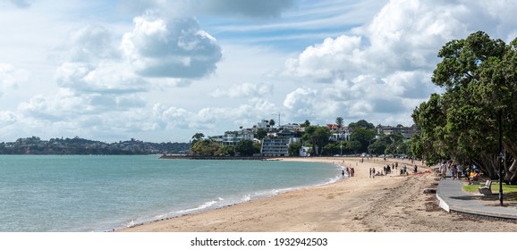 Auckland, New Zealand - March 7, 2021: Panoramic View Of Mission Bay Beach