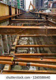 Auckland, New Zealand - October 09, 2017: City Rail Link Construction In Albert Street, Auckland, New Zealand.