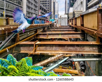 Auckland, New Zealand - October 09, 2017: City Rail Link Construction In Albert Street, Auckland, New Zealand.