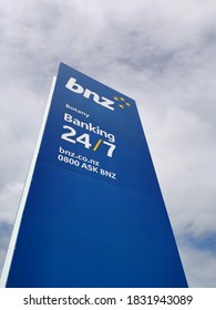 Auckland / New Zealand - October 11 2020: View Of BNZ (Bank Of New Zealand) Road Sign In Botany Town Centre